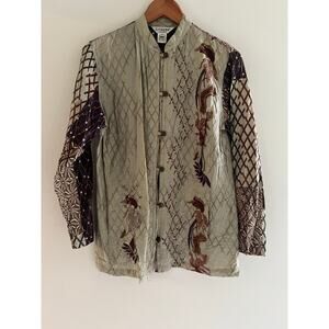 Citron Santa Monica Jacket Bamboo Wearable Art Button Down Sage Green Medium JL